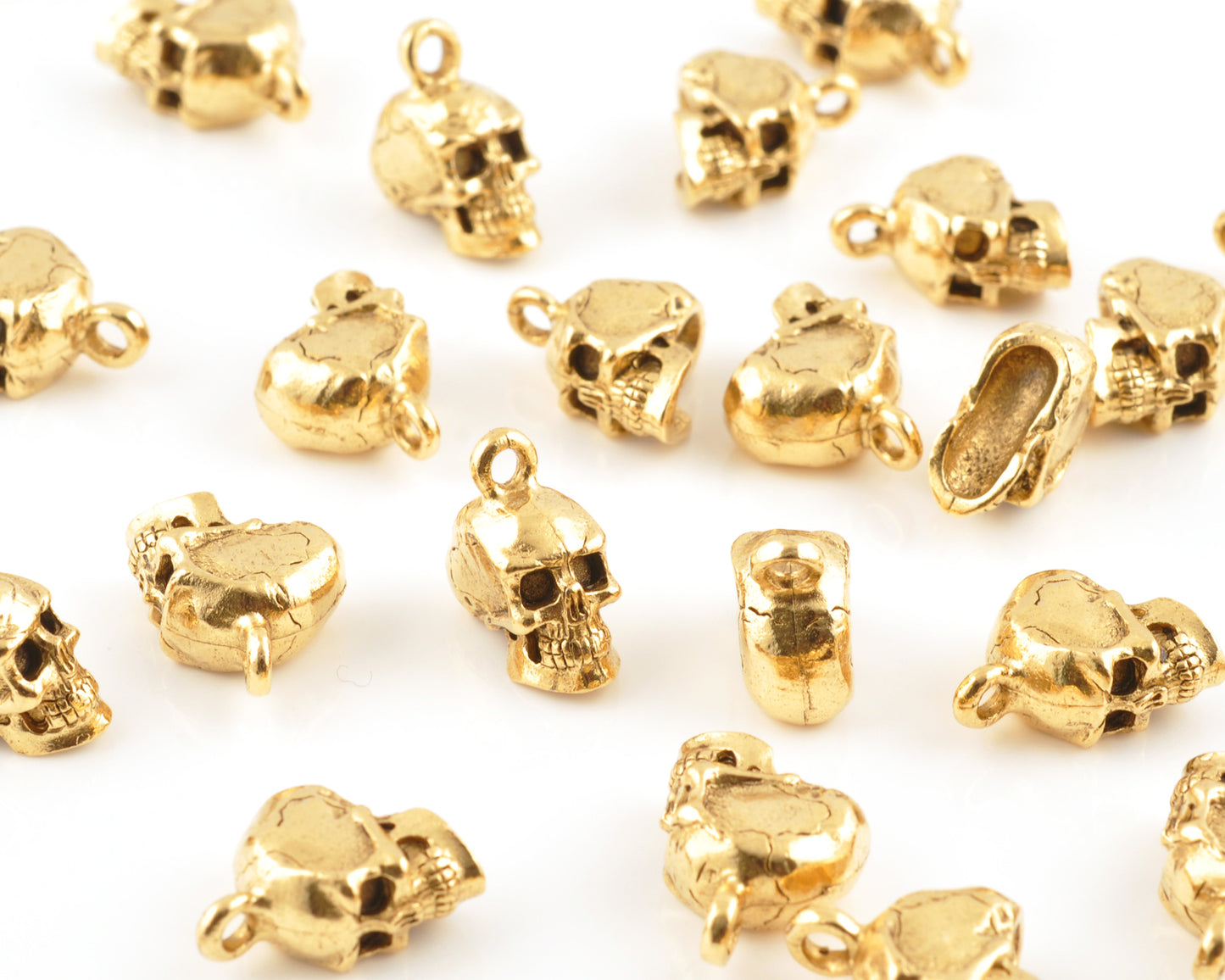 Pewter-17x8mm Skull Head Charm-3 Dimensional-Antique Gold-Quantity 1 Tamara Scott Designs