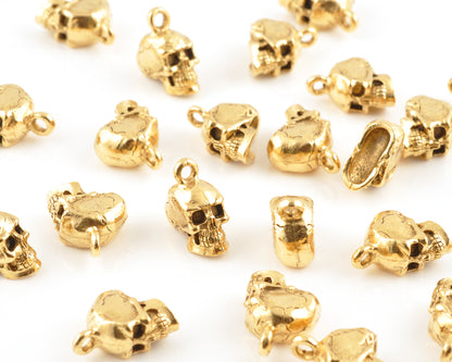 Pewter-17x8mm Skull Head Charm-3 Dimensional-Antique Gold-Quantity 1 Tamara Scott Designs