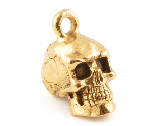 Pewter-17x8mm Skull Head Charm-3 Dimensional-Antique Gold-Quantity 1 Tamara Scott Designs