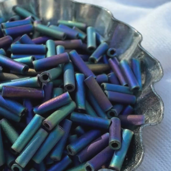 Seed Beads-6mm Bugle-401FR Matte Black AB-Miyuki-12 Grams Tamara Scott Designs