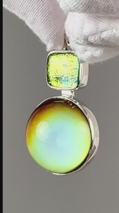 Mirage Dichroic Pendant #4–Sterling Silver Color-Changing Glass Pendant–25x39mm Mood Jewelry-One of A Kind