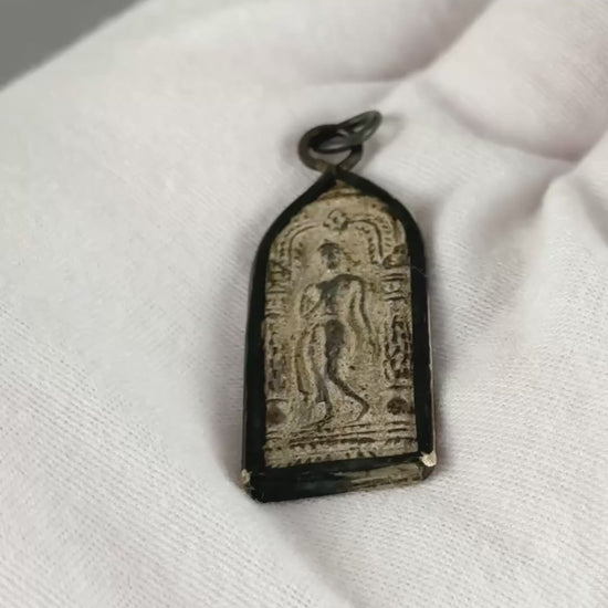 Casting Pendants-Metal-16x46mm Walking Buddha-Old Patina-Thailand-Quantity 1