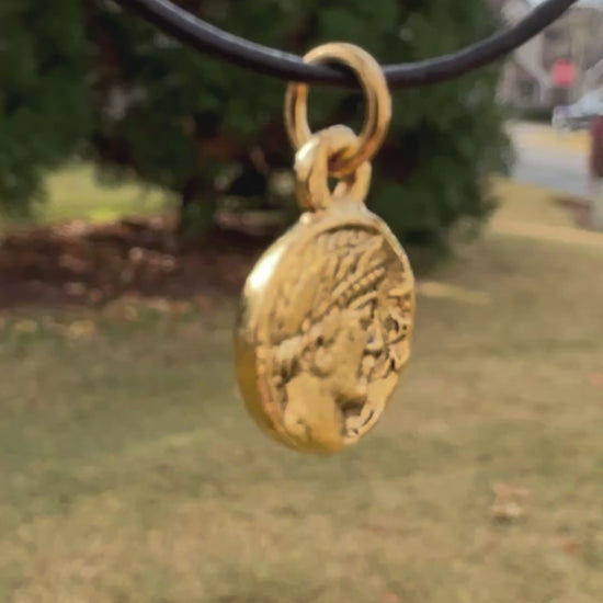 antique gold roman coin owl charm double sided pewter jewelry pendant