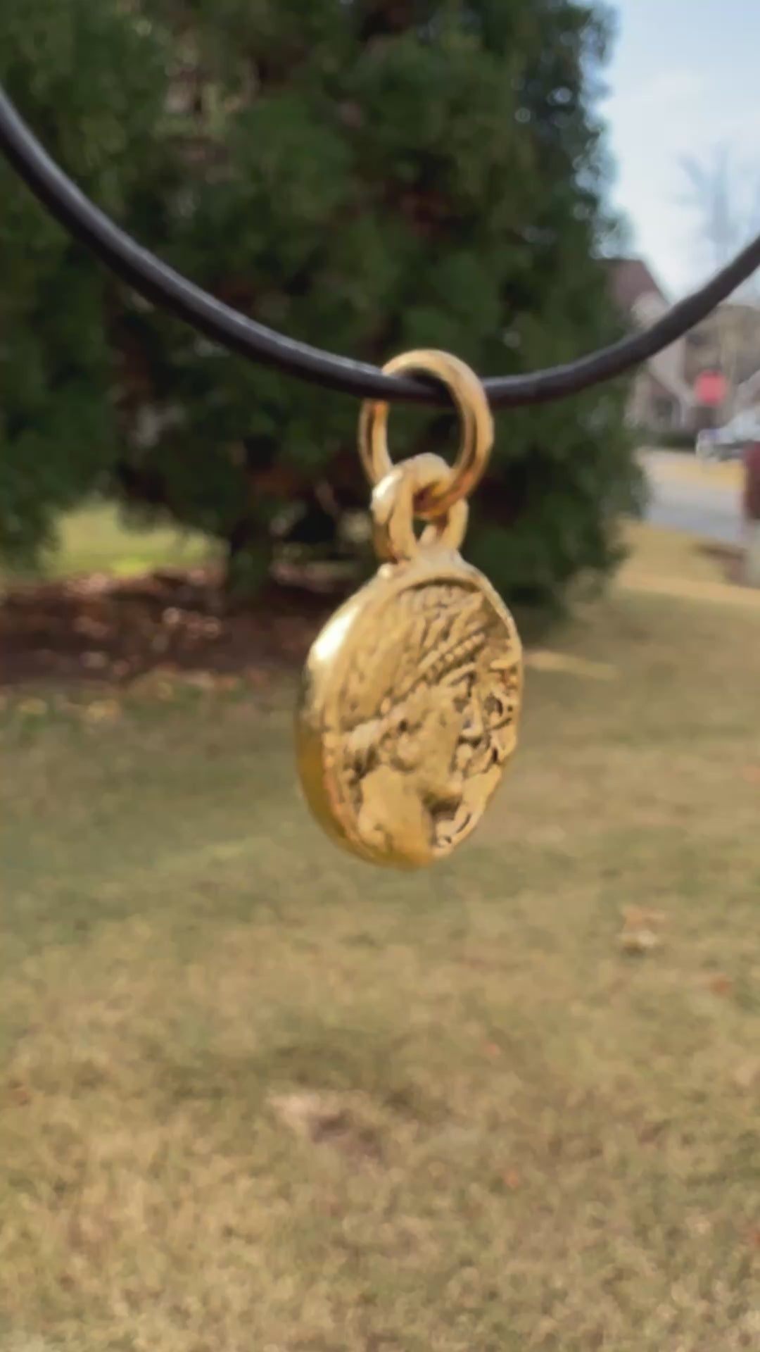 antique gold roman coin owl charm double sided pewter jewelry pendant