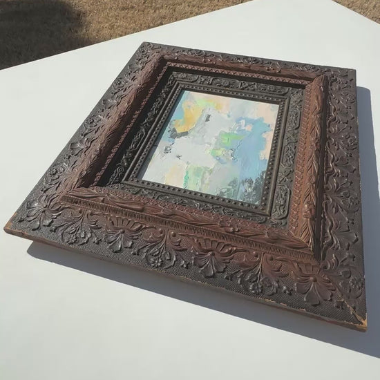 Original Abstract Oil Painting on Canvas Board-Blush Fusion-Dark Two Tone Ornate Vintage Wood Frame by Tamara Scott Tamara Scott Designs