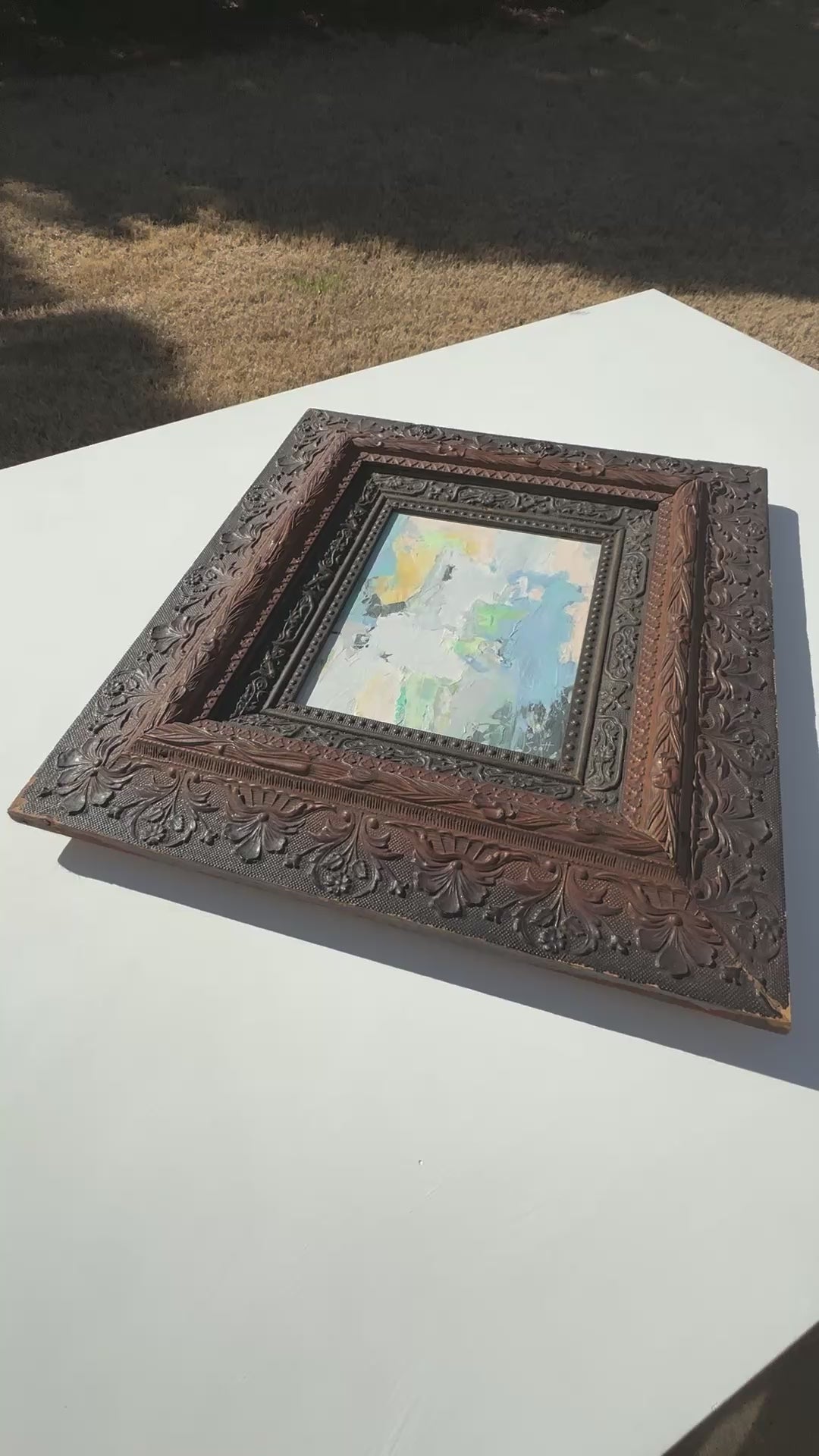 Original Abstract Oil Painting on Canvas Board-Blush Fusion-Dark Two Tone Ornate Vintage Wood Frame by Tamara Scott Tamara Scott Designs