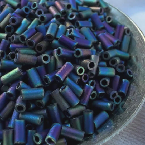 Seed Beads-3mm Bugle-401FR Matte black AB -Miyuki-7 Grams Tamara Scott Designs