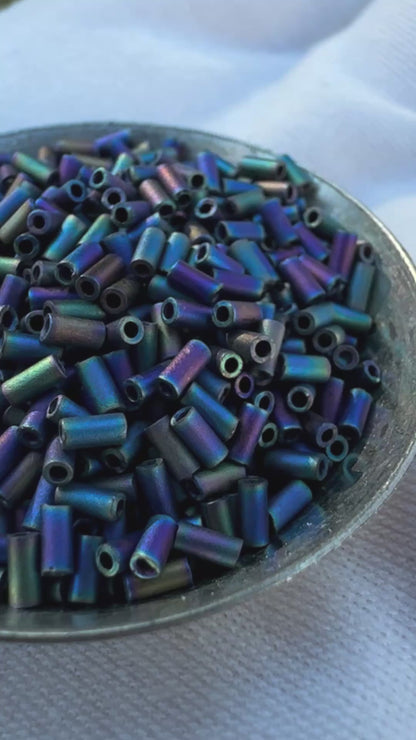 Seed Beads-3mm Bugle-401FR Matte black AB -Miyuki-7 Grams Tamara Scott Designs
