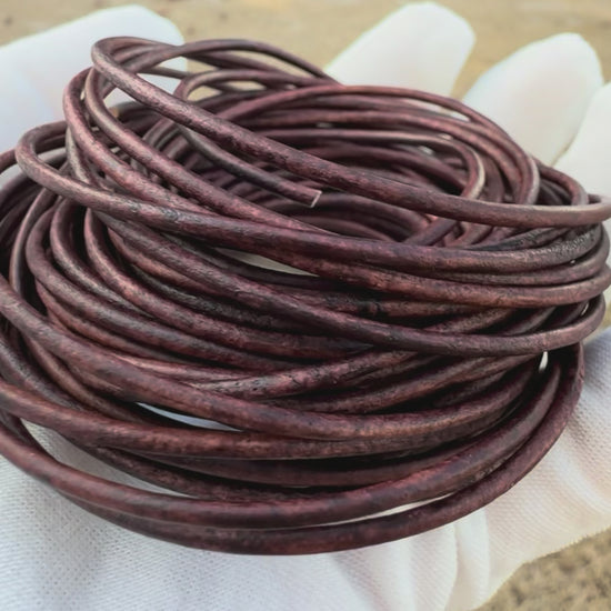 Leather Cord-2mm Round-Soft-Natural Antique Brown-50 Meters Tamara Scott Designs