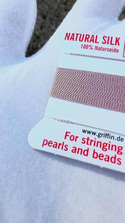 Griffin natural silk bead cord size 4 light pink with attached twisted needle 2 meter card