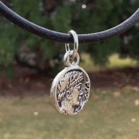 antique silver roman coin owl charm double sided pewter jewelry pendant