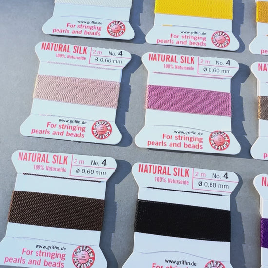 Griffin silk bead cord sample pack size 4 showing all 21 colors