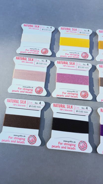 Griffin silk bead cord sample pack size 4 showing all 21 colors