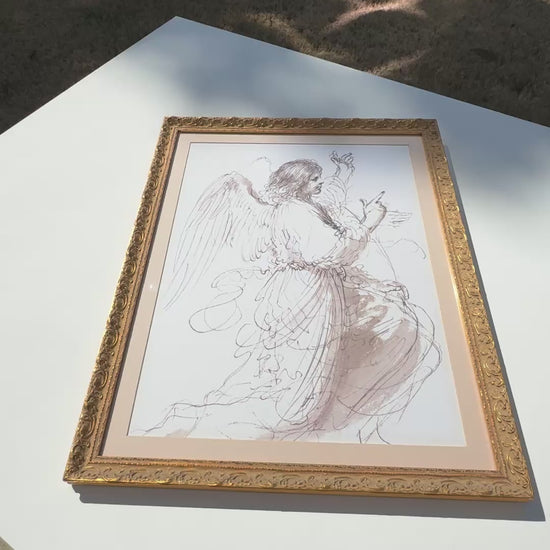 Vintage Custom Gold Framed-Study of An Angel By Guercino-Fine Art Print-Watercolor-Pen and Ink-Gift for Art Collector Tamara Scott Designs