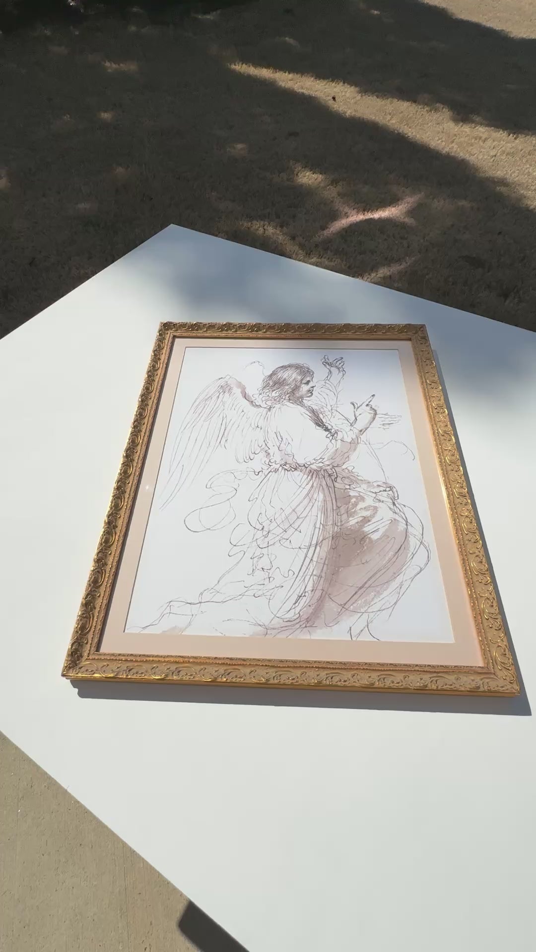 Vintage Custom Gold Framed-Study of An Angel By Guercino-Fine Art Print-Watercolor-Pen and Ink-Gift for Art Collector Tamara Scott Designs