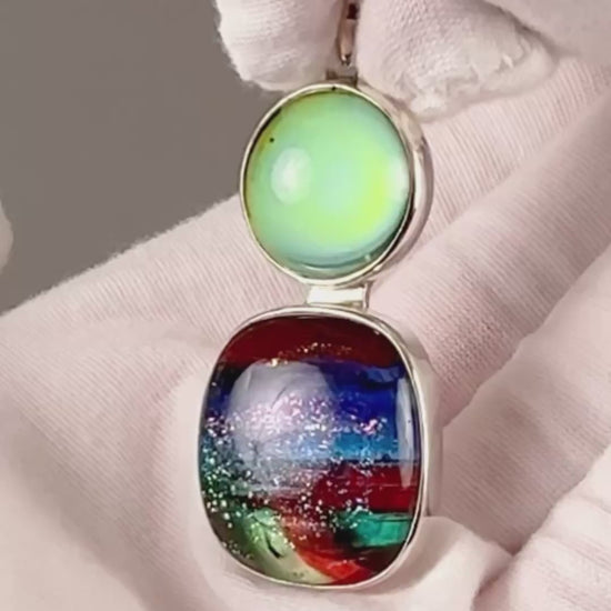 Mirage Dichroic Pendant #8–Sterling Silver Color-Changing Glass Pendant–25x39mm Mood Jewelry-One of A Kind