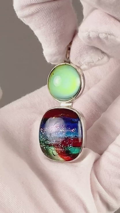 Mirage Dichroic Pendant #8–Sterling Silver Color-Changing Glass Pendant–25x39mm Mood Jewelry-One of A Kind