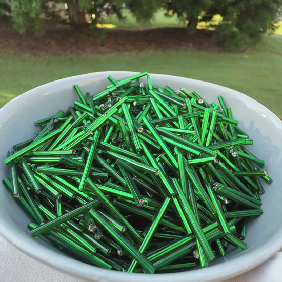 Seed Beads-25mm Bugle-Green-Czech-Quantity 10 Tamara Scott Designs