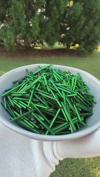 Seed Beads-25mm Bugle-Green-Czech-Quantity 10 Tamara Scott Designs