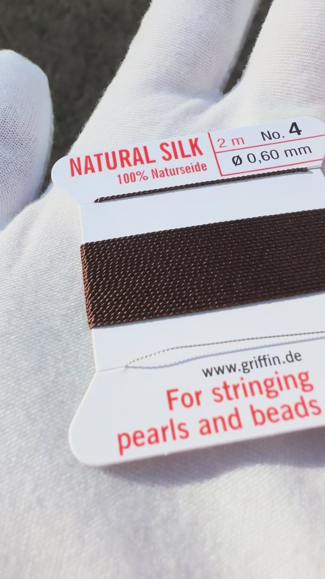 Griffin natural silk bead cord size 4 brown with attached twisted needle 2 meter card