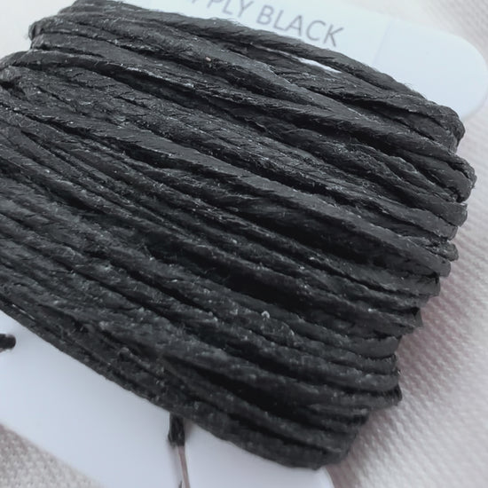 4-ply waxed Irish linen cord in black, 0.7mm thick, 10 yard spool for jewelry making