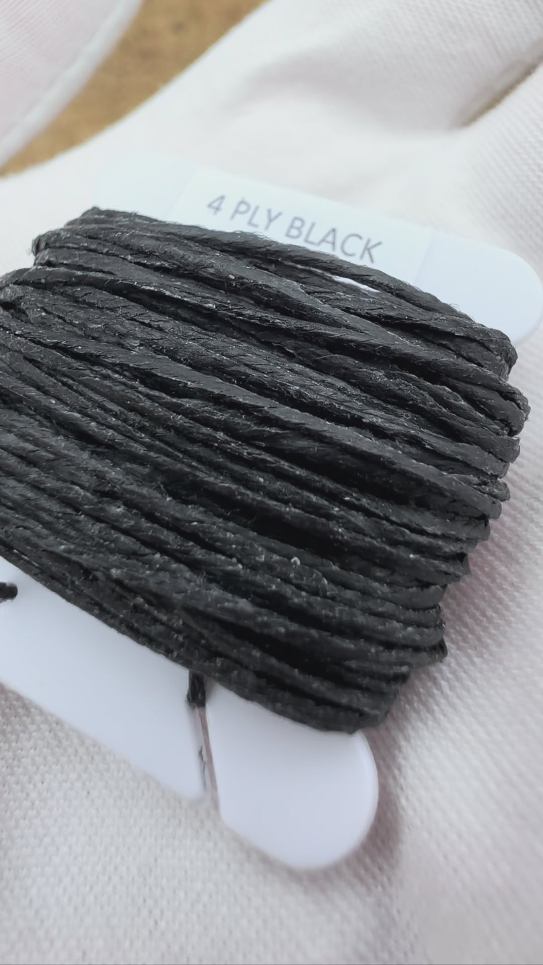 4-ply waxed Irish linen cord in black, 0.7mm thick, 10 yard spool for jewelry making