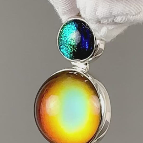 Mirage Dichroic Pendant #6–Sterling Silver Color-Changing Glass Pendant–25x39mm Mood Jewelry-One of A Kind