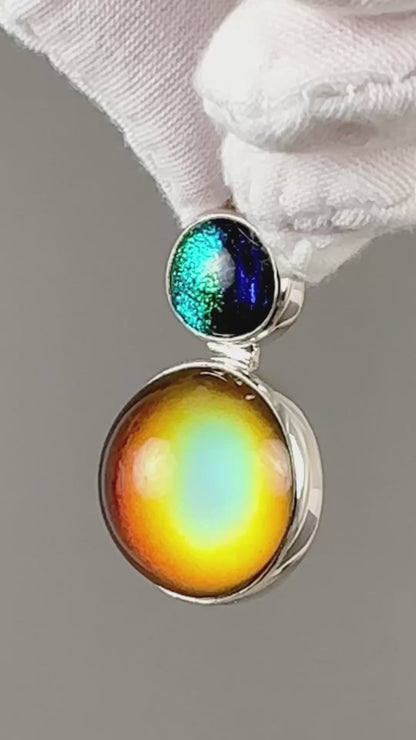 Mirage Dichroic Pendant #6–Sterling Silver Color-Changing Glass Pendant–25x39mm Mood Jewelry-One of A Kind