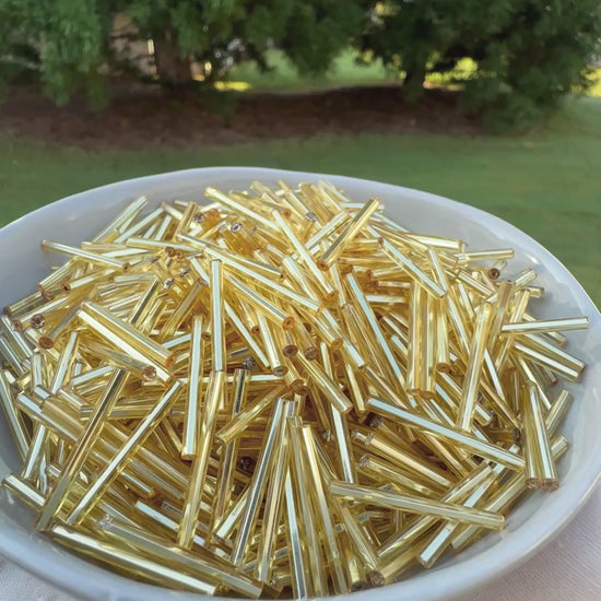 Seed Beads-25mm Bugle-Gold-Czech-Quantity 10 Tamara Scott Designs