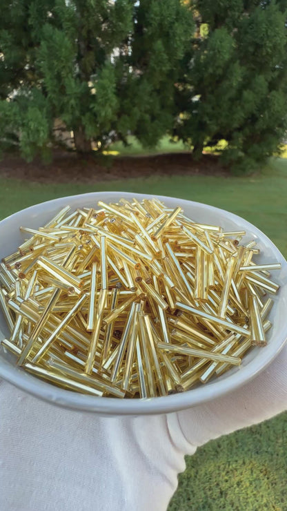 Seed Beads-25mm Bugle-Gold-Czech-Quantity 10 Tamara Scott Designs