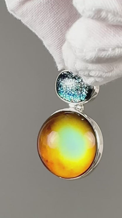 Mirage Dichroic Pendant #5–Sterling Silver Color-Changing Glass Pendant–48x25mm Mood Jewelry-One of A Kind