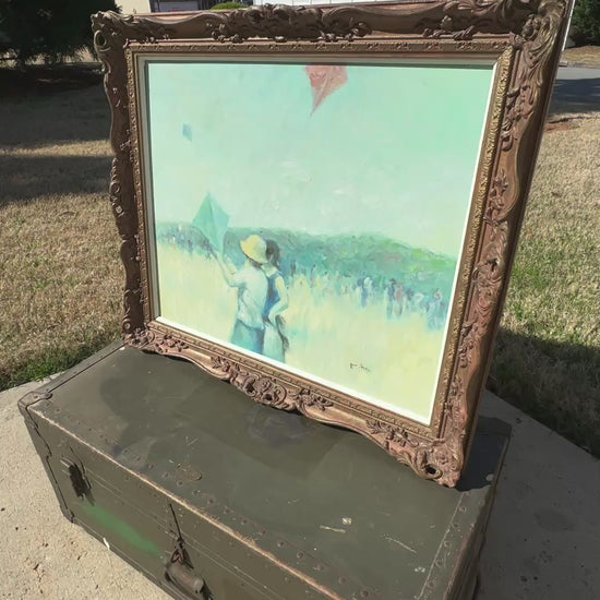 Original Framed French Impressionistic "Kite Flying" Oil Painting by Roy Austin Tamara Scott Designs