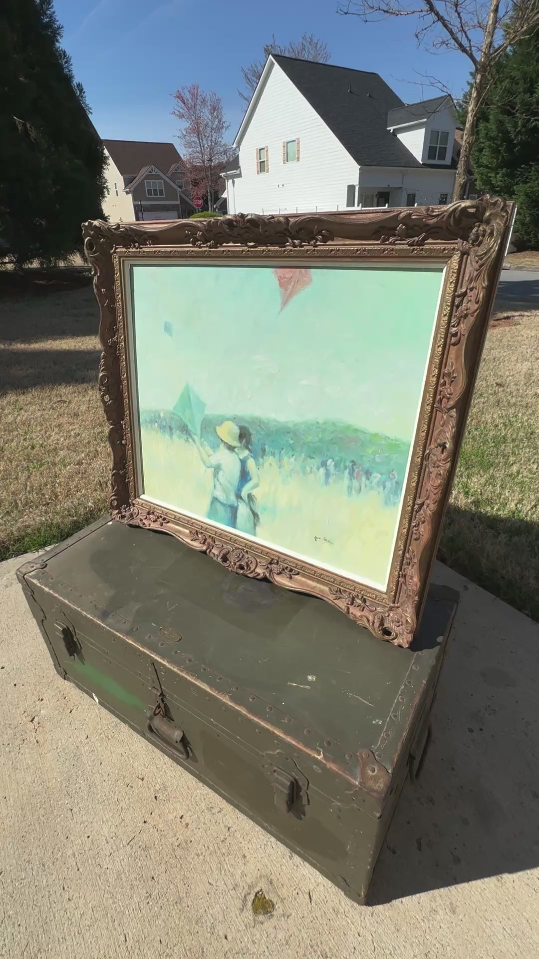 Original Framed French Impressionistic "Kite Flying" Oil Painting by Roy Austin Tamara Scott Designs