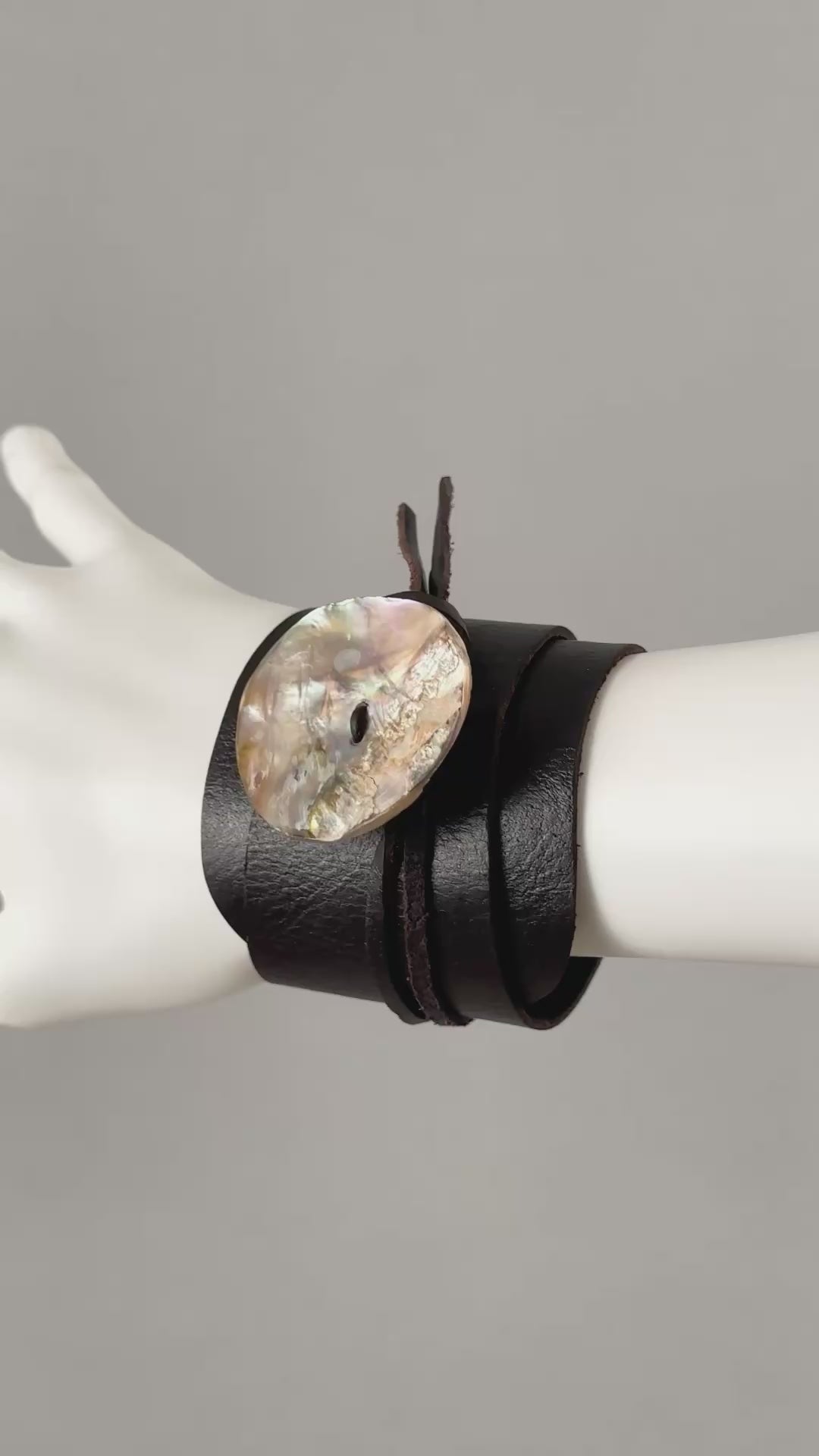 Handmade Leather Wrap Bracelet with Paua Shell Button-Adjustable Rustic Boho Bracelet-Unisex Natural Jewelry Gift Tamara Scott Designs