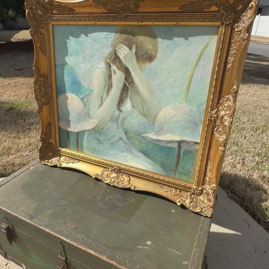 Original Framed French Impressionistic "Woman With Hats" Oil Painting by Jean Daumier Tamara Scott Designs