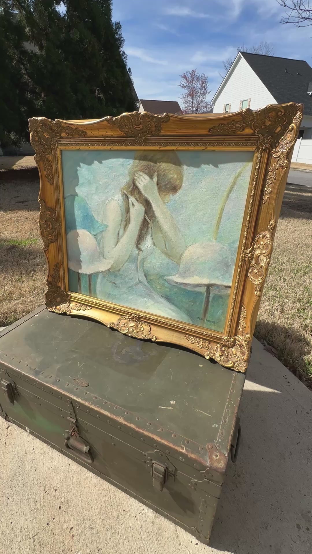 Original Framed French Impressionistic "Woman With Hats" Oil Painting by Jean Daumier Tamara Scott Designs