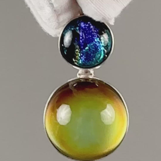 Mirage Dichroic Pendant #3–Sterling Silver Color-Changing Glass Pendant–25x39mm Mood Jewelry-One of A Kind
