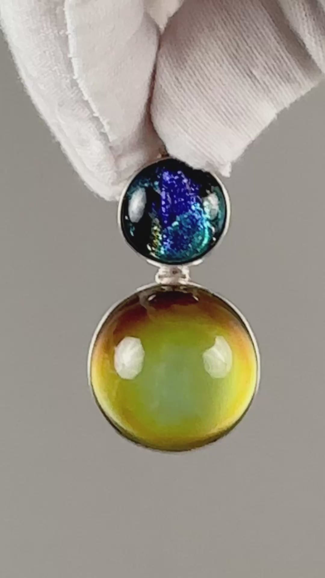 Mirage Dichroic Pendant #3–Sterling Silver Color-Changing Glass Pendant–25x39mm Mood Jewelry-One of A Kind