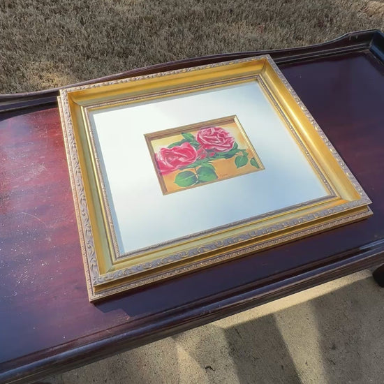 Oil Painting-Vintage Roses-Ornate Gold Gilded Wood Framed and Matted-by Tamara Scott