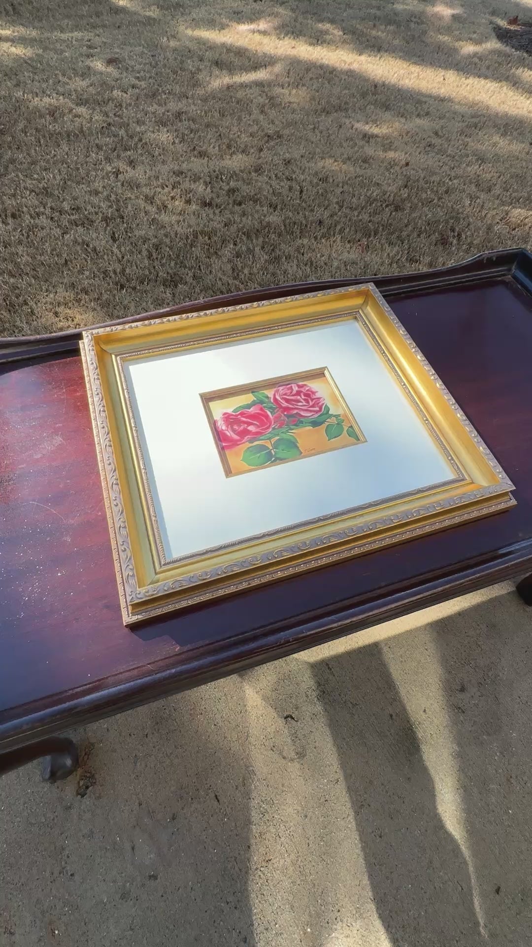 Oil Painting-Vintage Roses-Ornate Gold Gilded Wood Framed and Matted-by Tamara Scott