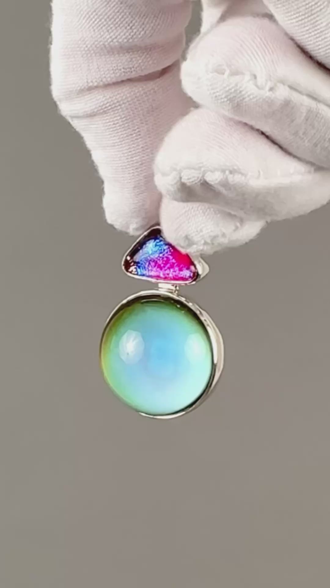 Mirage Dichroic Pendant #7–Sterling Silver Color-Changing Glass Pendant–25x39mm Mood Jewelry-One of A Kind
