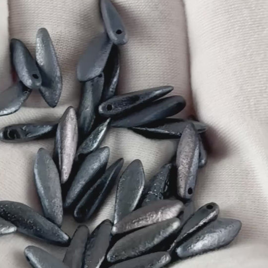 Czech Glass-5x16mm Dagger Bead-Jet Etched Full Lagoon-Etched-Czech-Quantity 20