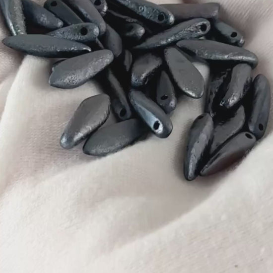 Czech Glass-5x16mm Dagger Bead-Jet Etched Full Lagoon-Etched-Czech-Quantity 20