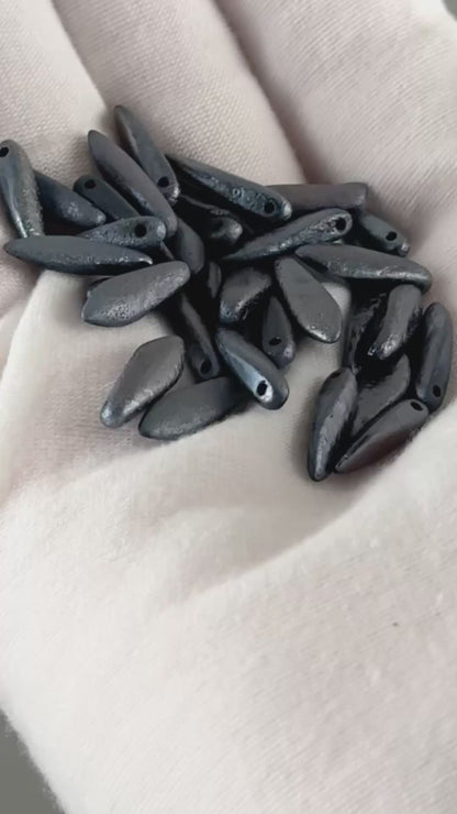 Czech Glass-5x16mm Dagger Bead-Jet Etched Full Lagoon-Etched-Czech-Quantity 20