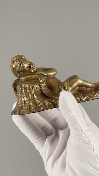 Home Decor-19th Century Antique Victorian Sleeping Angel Cherub Bronze Statue-India
