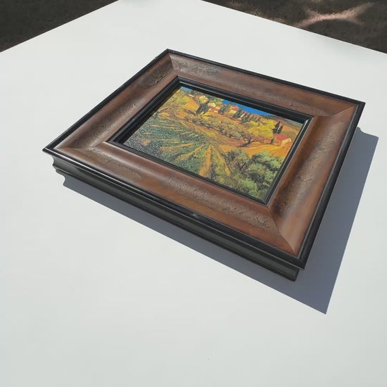 Custom Framed Vintage Tuscan Landscape Wall Art-Unique Distressed Frame-Gift for Art Collector Tamara Scott Designs