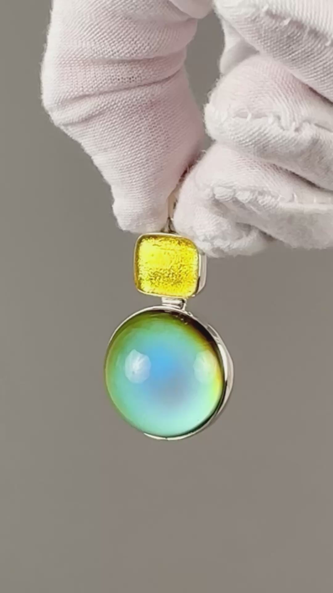 Mirage Dichroic Pendant #1–Sterling Silver Color-Changing Glass Pendant–25x39mm Mood Jewelry-One of A Kind