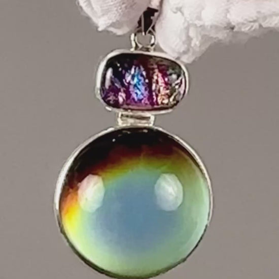 Mirage Dichroic Pendant #2–Sterling Silver Color-Changing Glass Pendant–25x39mm Mood Jewelry-One of A Kind