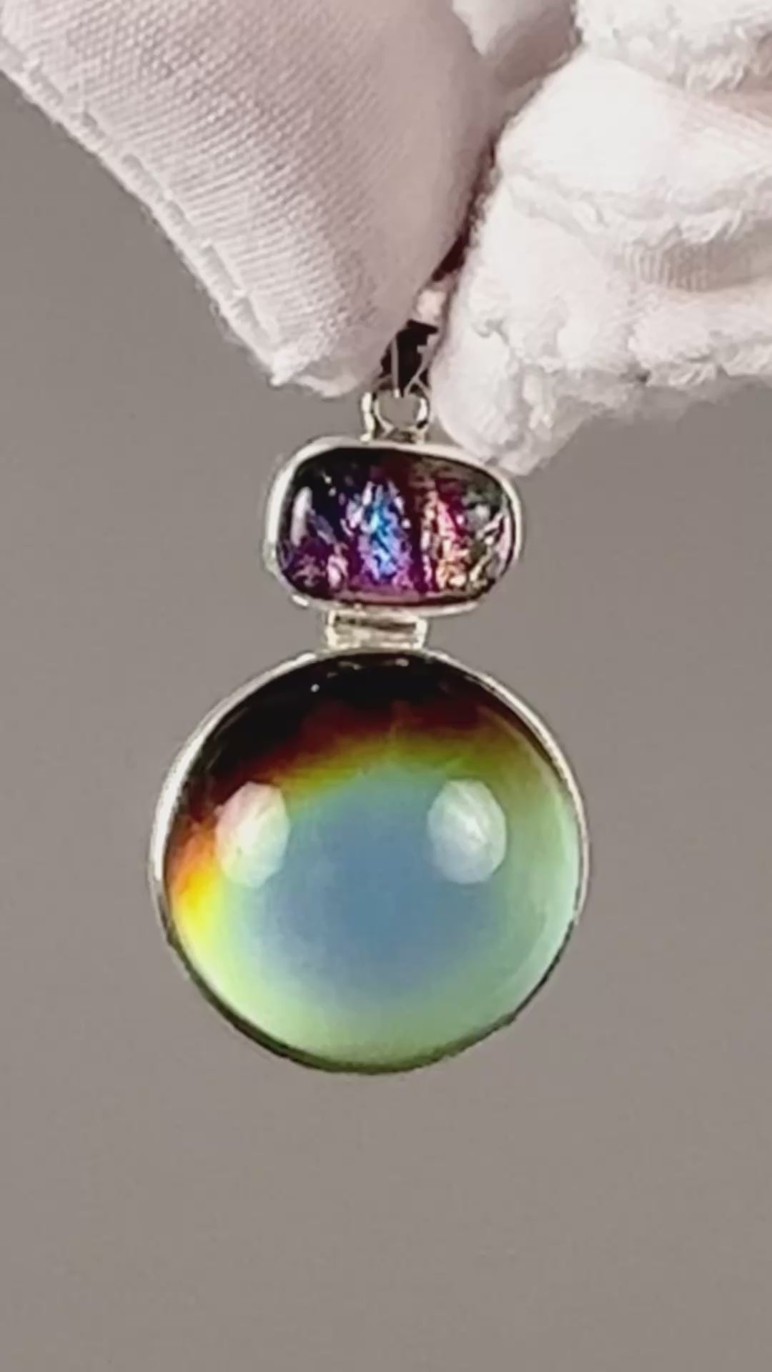 Mirage Dichroic Pendant #2–Sterling Silver Color-Changing Glass Pendant–25x39mm Mood Jewelry-One of A Kind