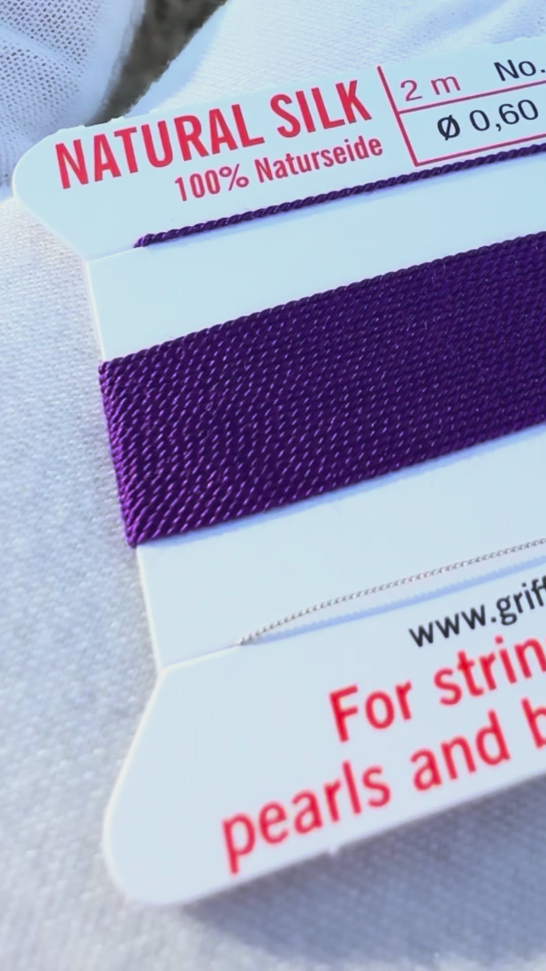 Griffin natural silk bead cord size 4 amethyst with attached twisted needle 2 meter card